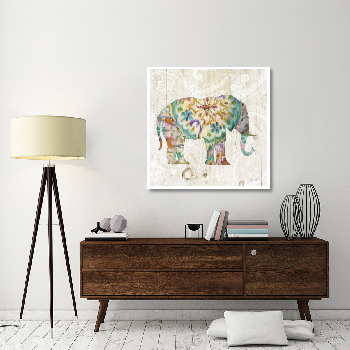 Boho Paisley Elephant I -Paper Art-42&quotx42"