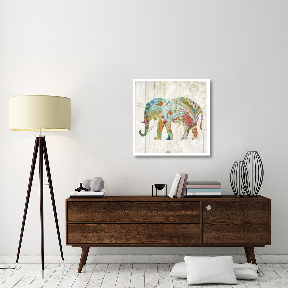Boho Paisley Elephant II -Paper Art-32&quotx32"