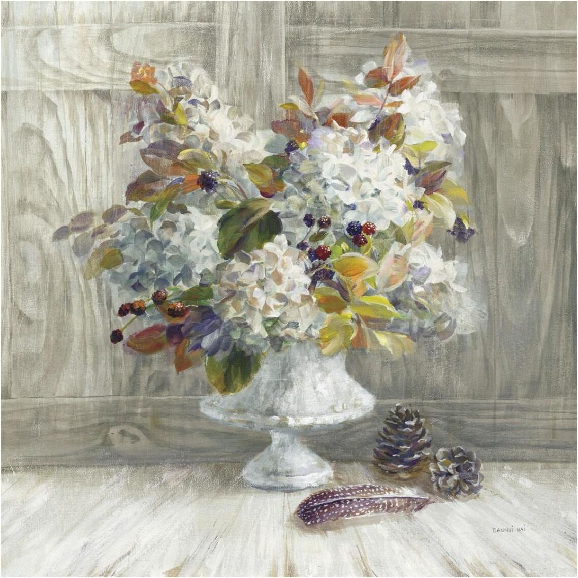 Rustic Florals White -Paper Art-38&quotx38"