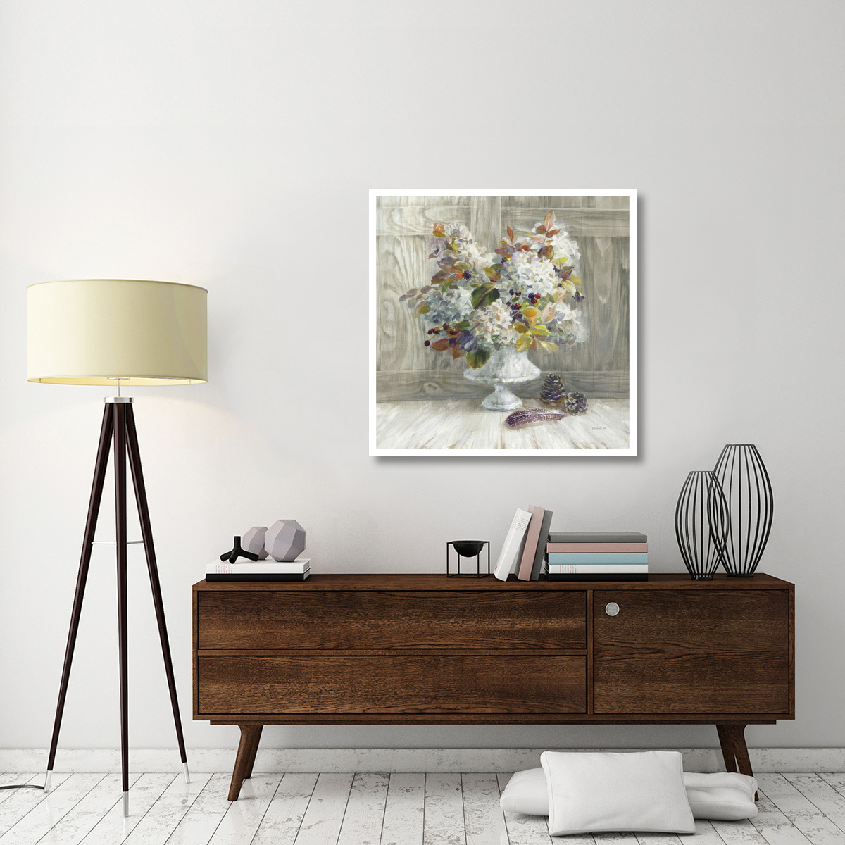 Rustic Florals White -Paper Art-38&quotx38"