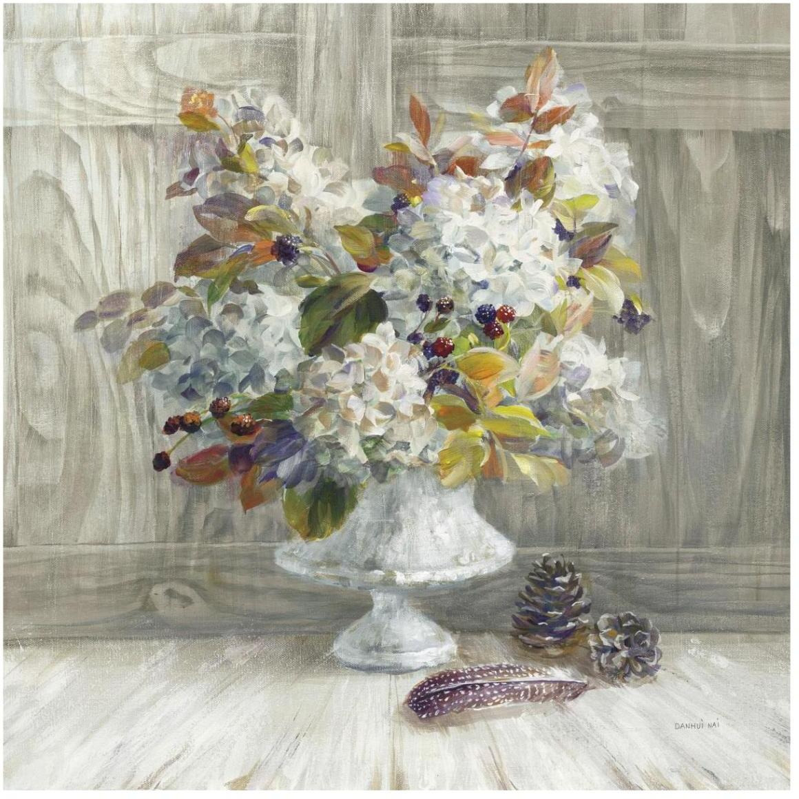 Rustic Florals White -Paper Art-42&quotx42"