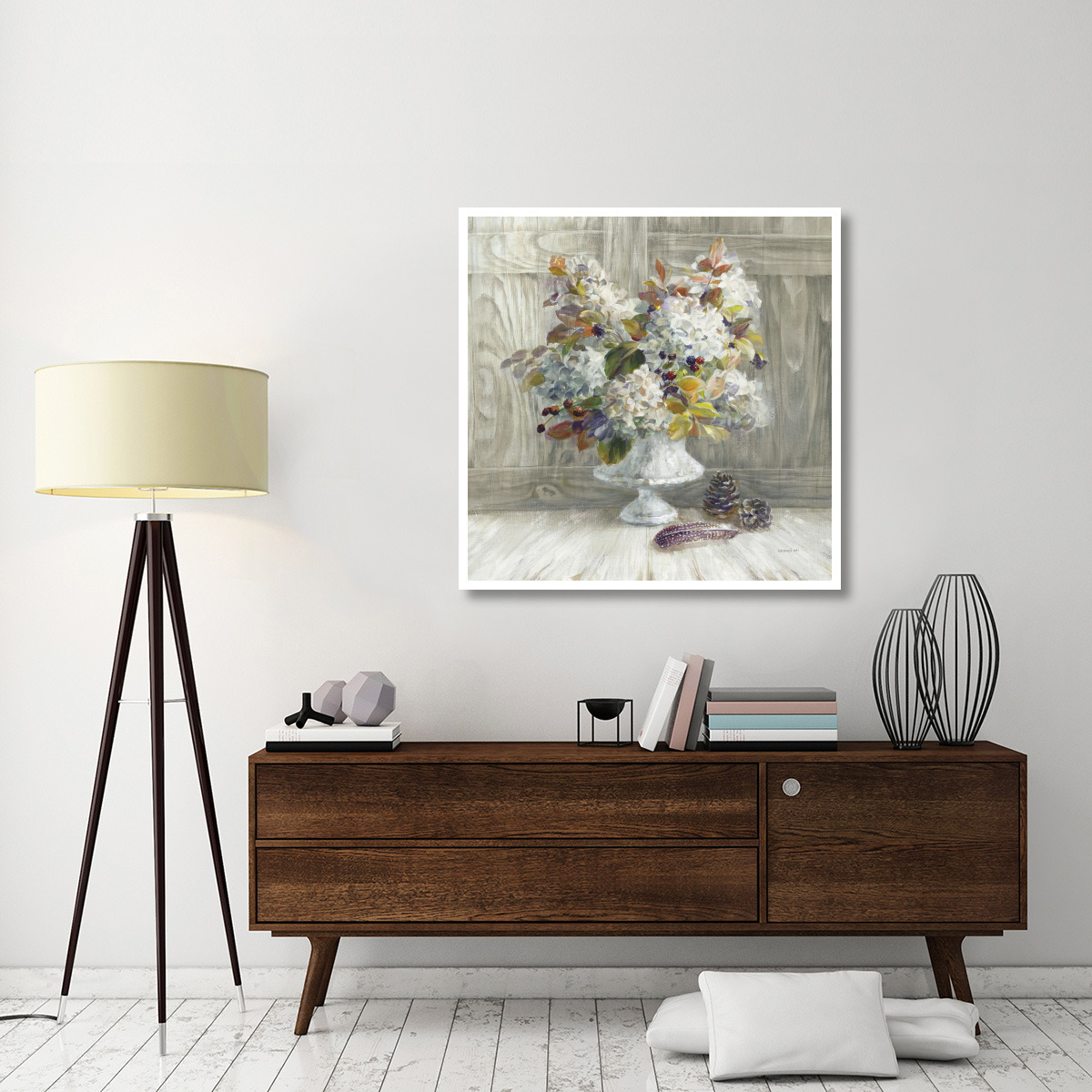 Rustic Florals White -Paper Art-42&quotx42"