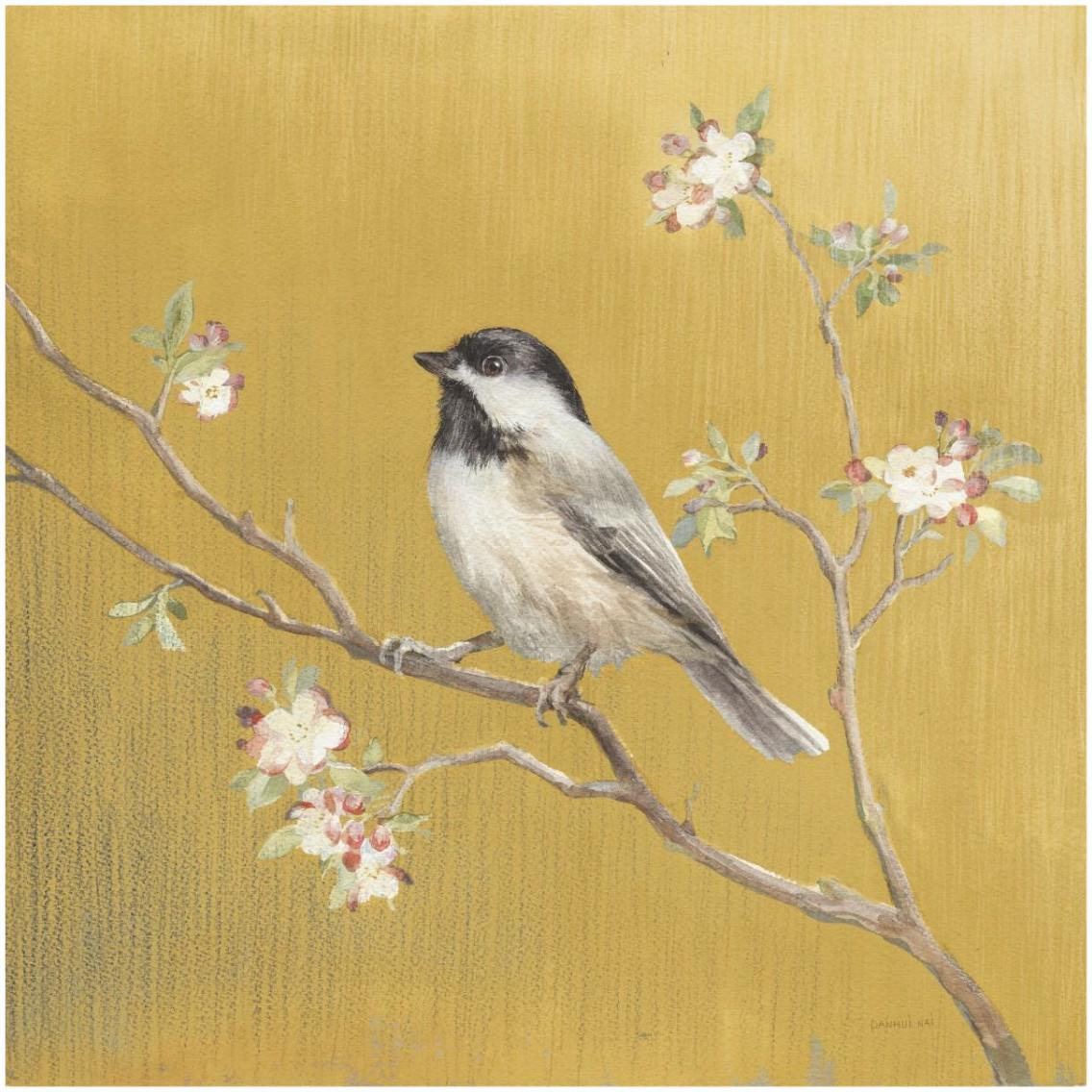 Black Capped Chickadee on Gold -Paper Art-32&quotx32"