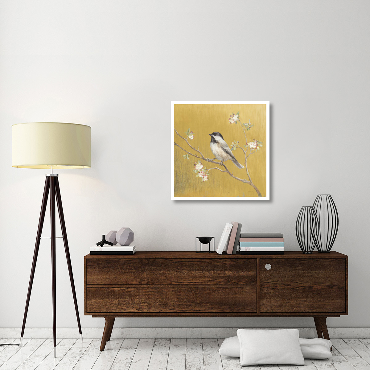 Black Capped Chickadee on Gold -Paper Art-32&quotx32"