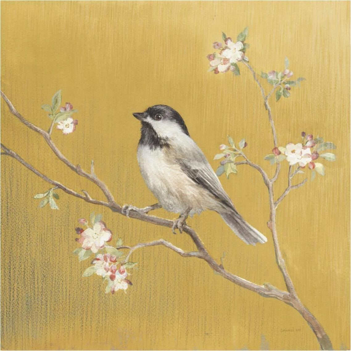 Black Capped Chickadee on Gold -Paper Art-38&quotx38"