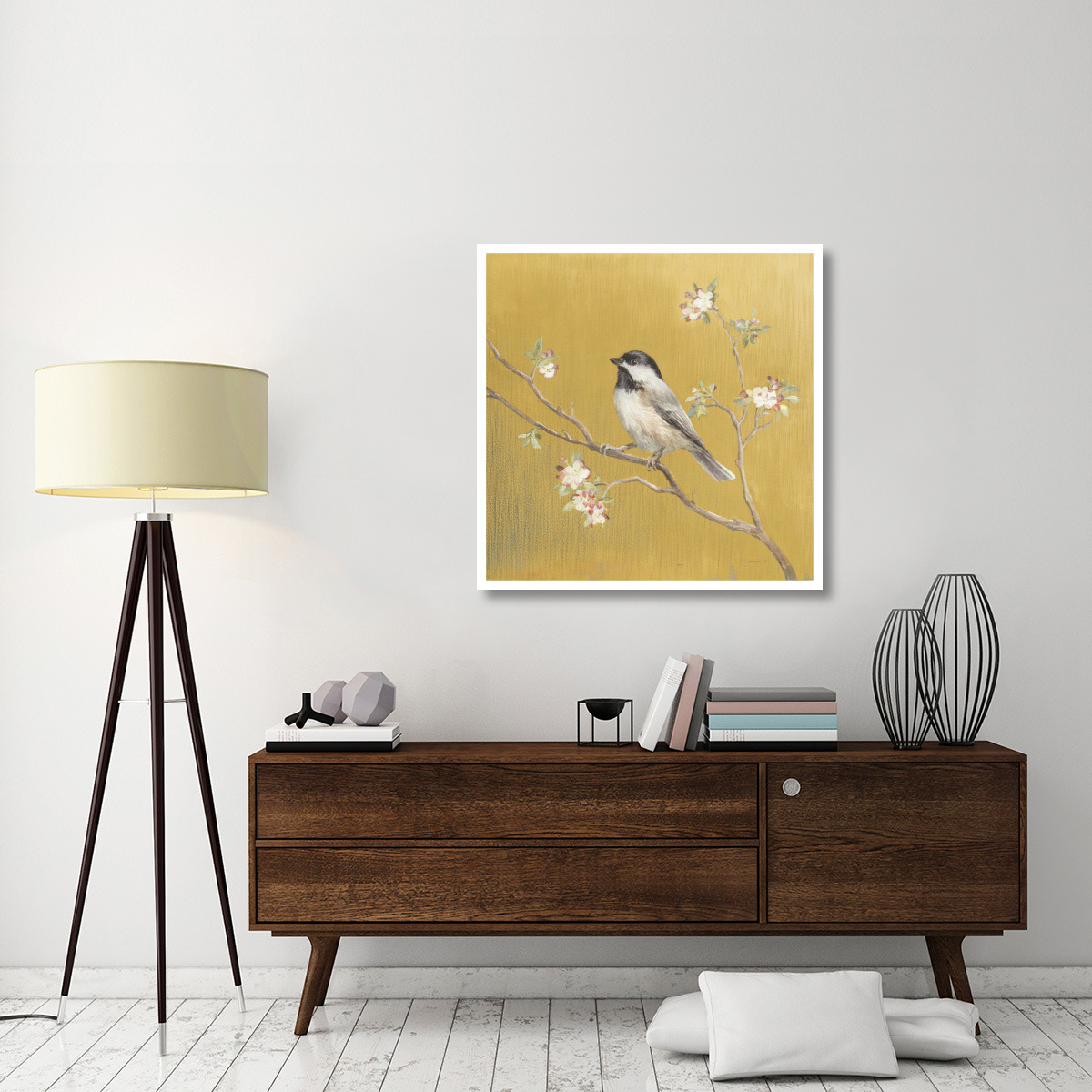 Black Capped Chickadee on Gold -Paper Art-38&quotx38"