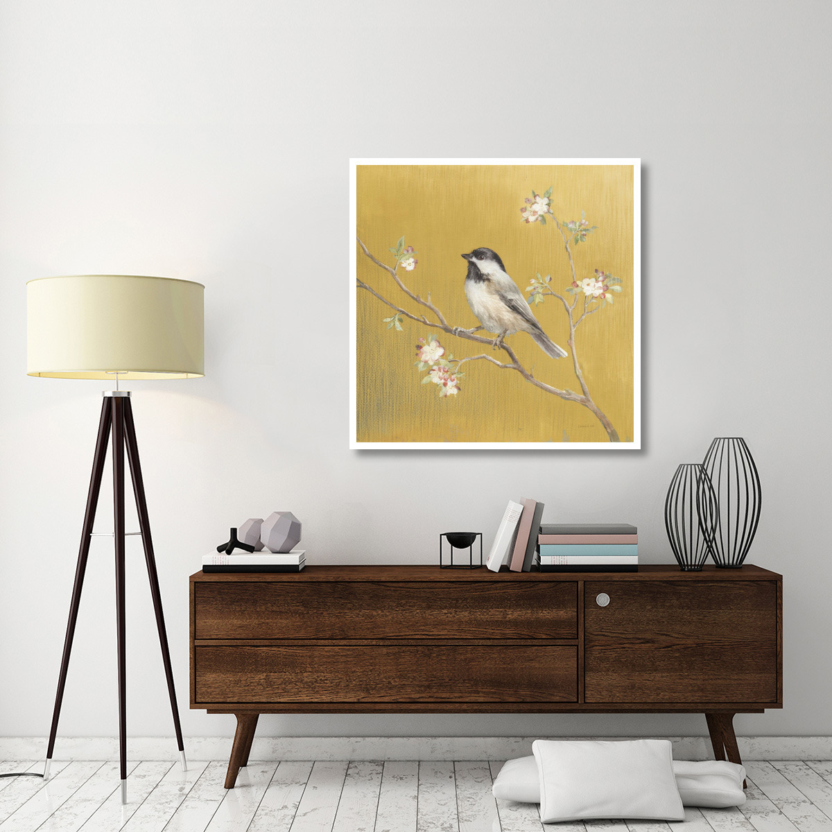 Black Capped Chickadee on Gold -Paper Art-42&quotx42"