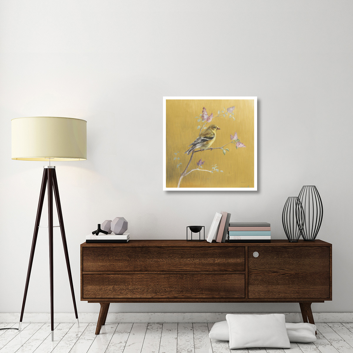Female Goldfinch on Gold -Paper Art-32&quotx32"