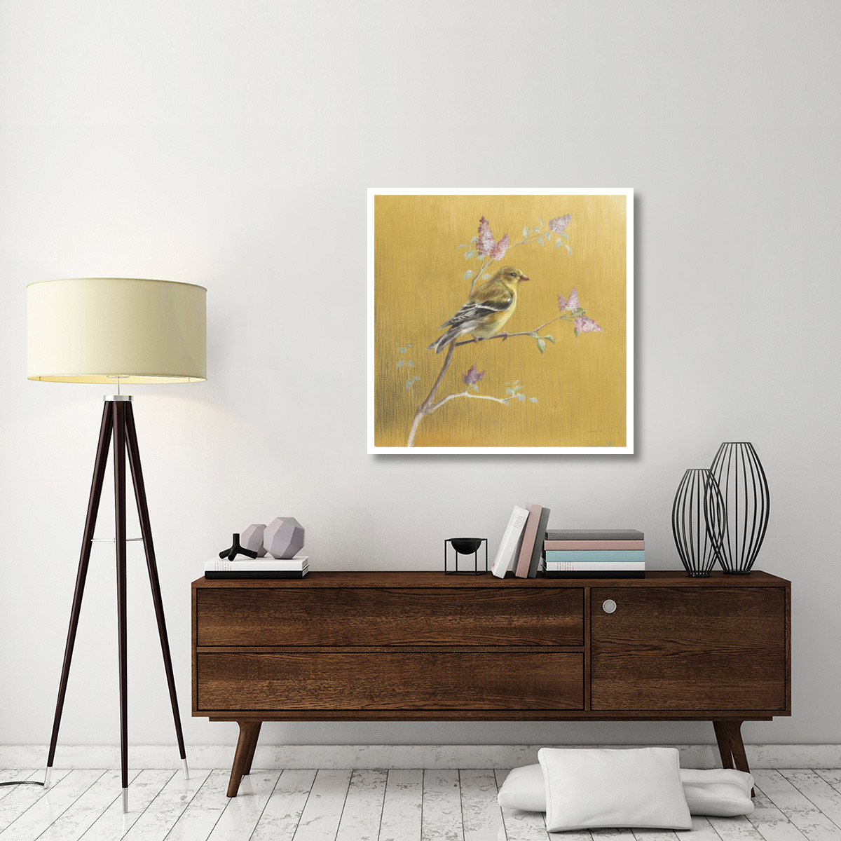 Female Goldfinch on Gold -Paper Art-38&quotx38"
