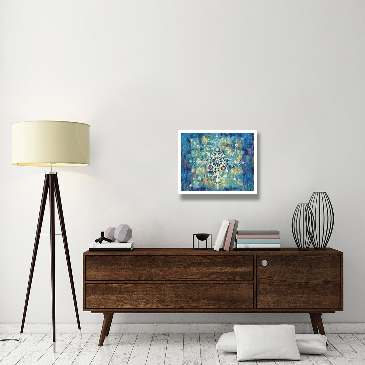 Mandala in Blue I Bright -Paper Art-26&quotx22"