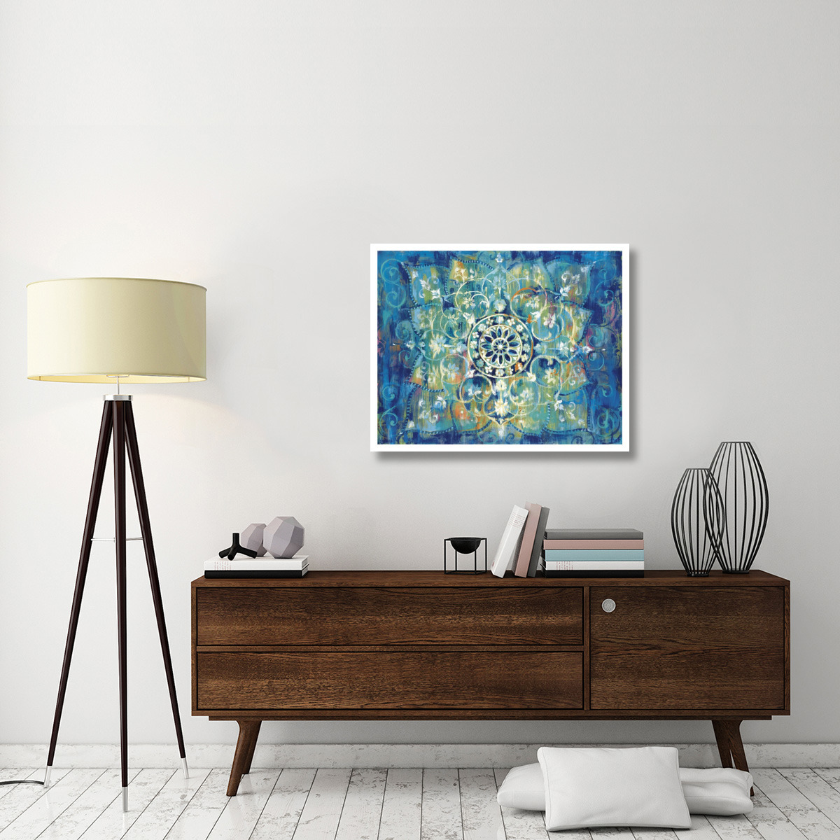 Mandala in Blue I Bright -Paper Art-37&quotx30"