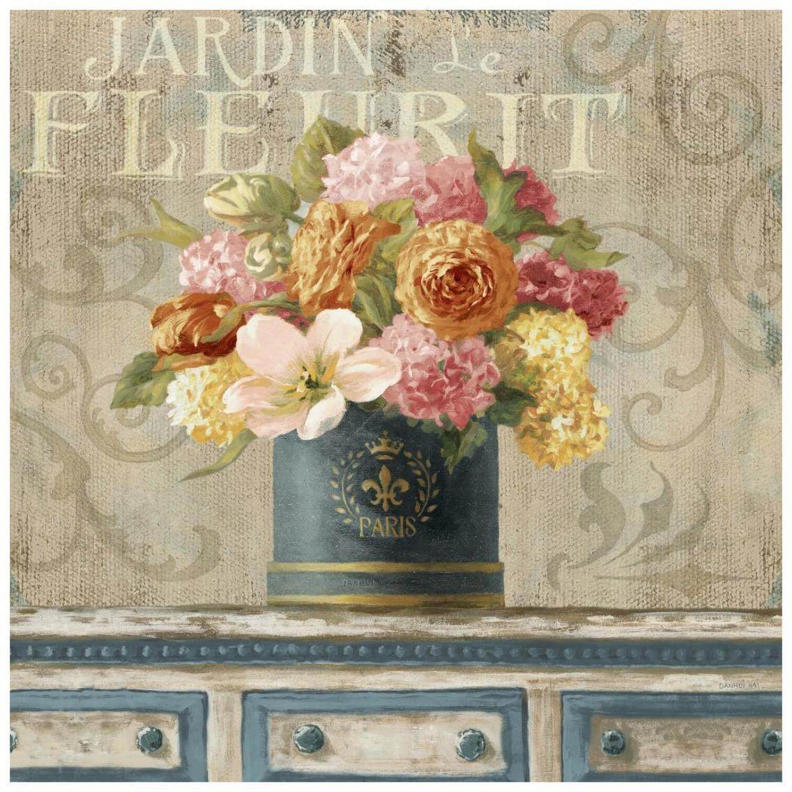 Tulips in Teal and Gold Hatbox -Paper Art-26&quotx26"