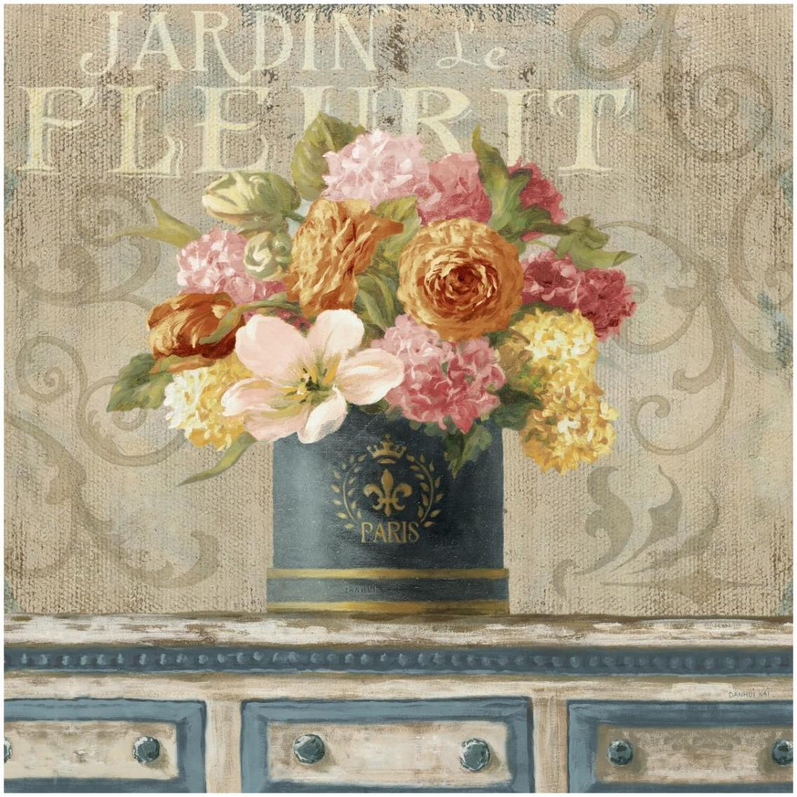 Tulips in Teal and Gold Hatbox -Paper Art-32&quotx32"