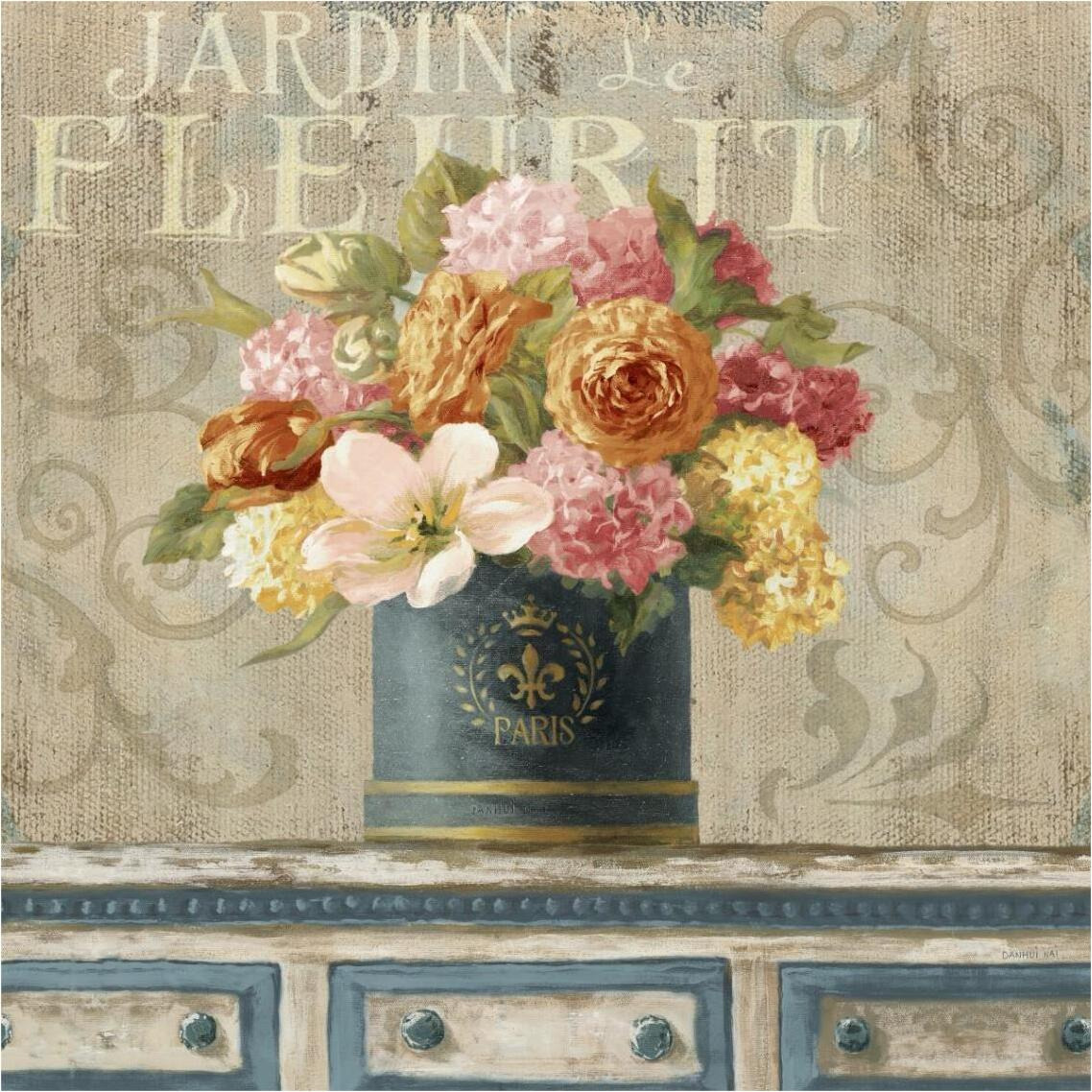 Tulips in Teal and Gold Hatbox -Paper Art-38&quotx38"