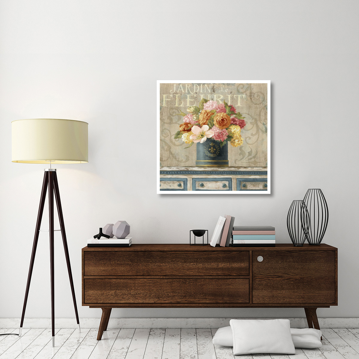 Tulips in Teal and Gold Hatbox -Paper Art-38&quotx38"