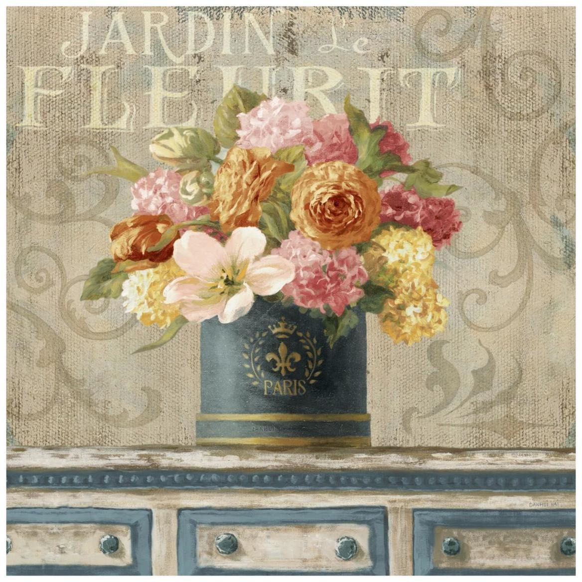 Tulips in Teal and Gold Hatbox -Paper Art-42&quotx42"