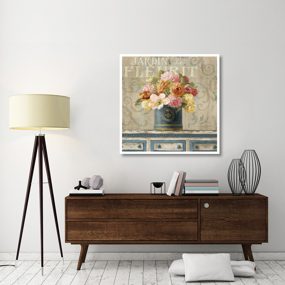 Tulips in Teal and Gold Hatbox -Paper Art-42&quotx42"