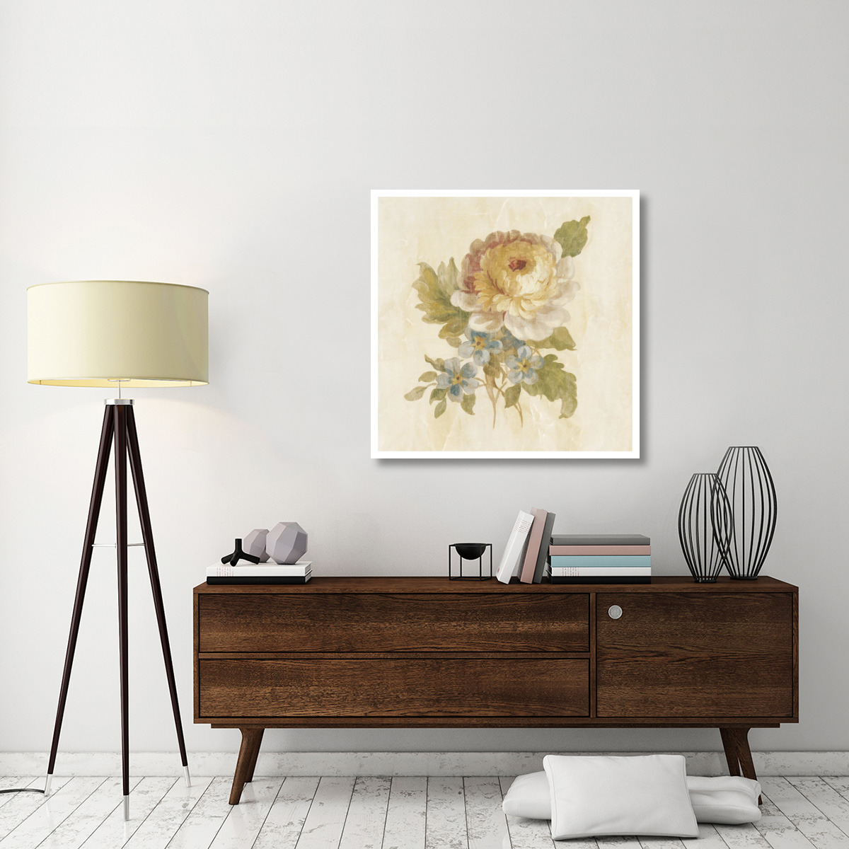 Parisian Flower I on White Square -Paper Art-38&quotx38"
