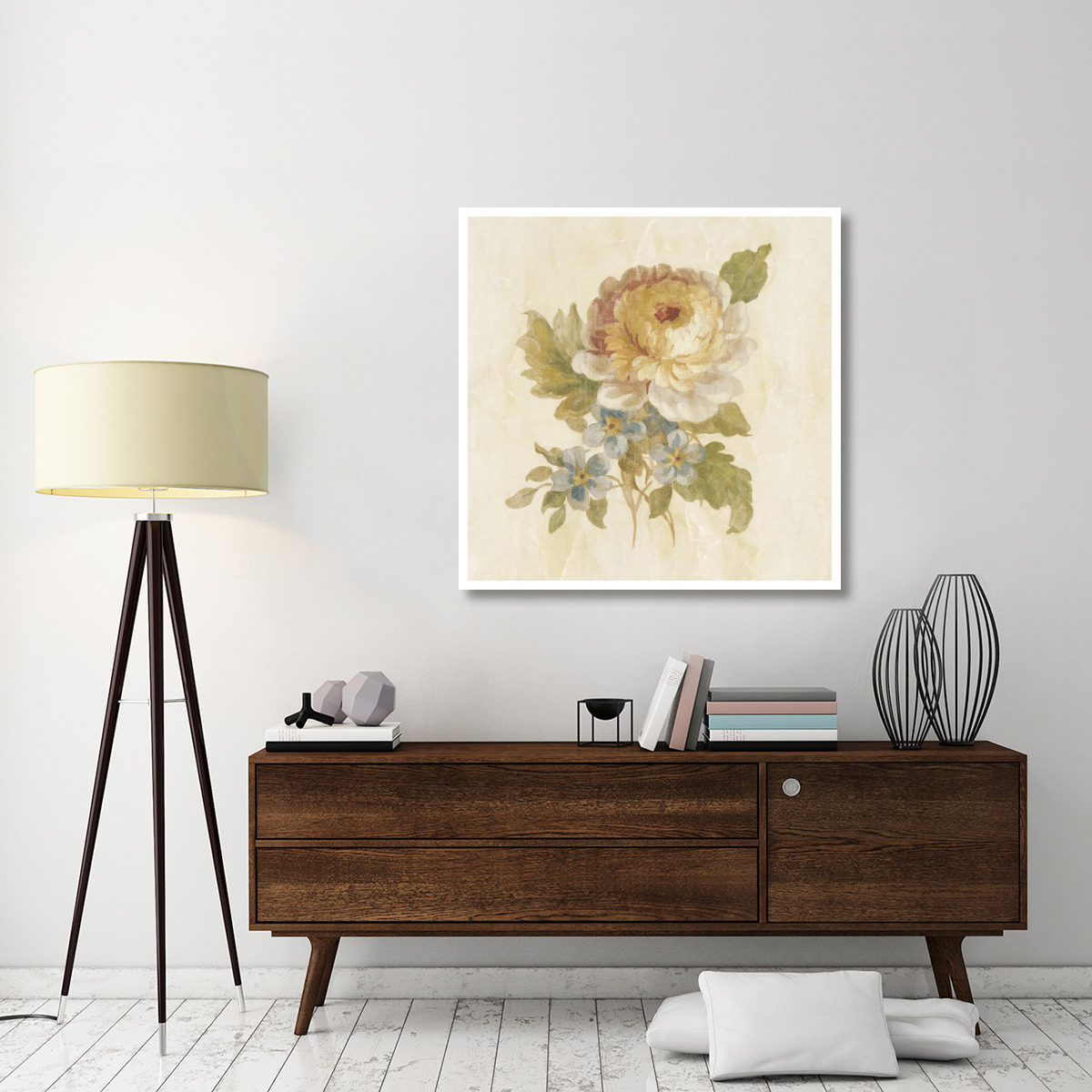 Parisian Flower I on White Square -Paper Art-42&quotx42"