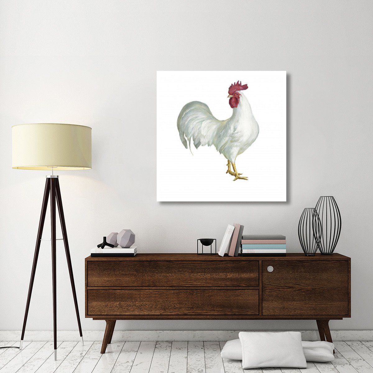 Noble Rooster I on White -Paper Art-42&quotx42"