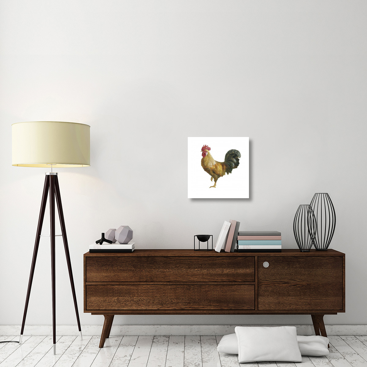 Noble Rooster II on White -Paper Art-20&quotx20"