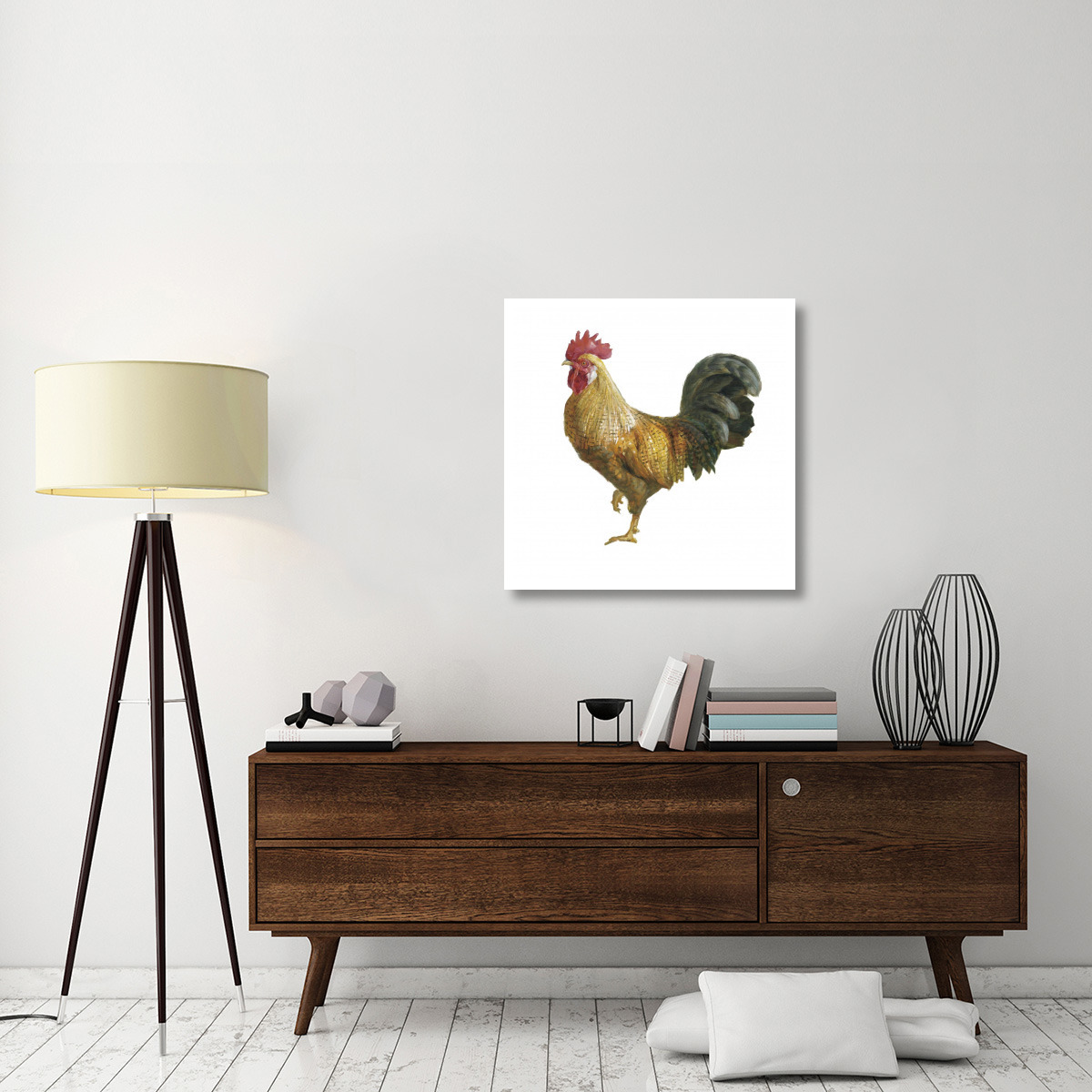 Noble Rooster II on White -Paper Art-32&quotx32"