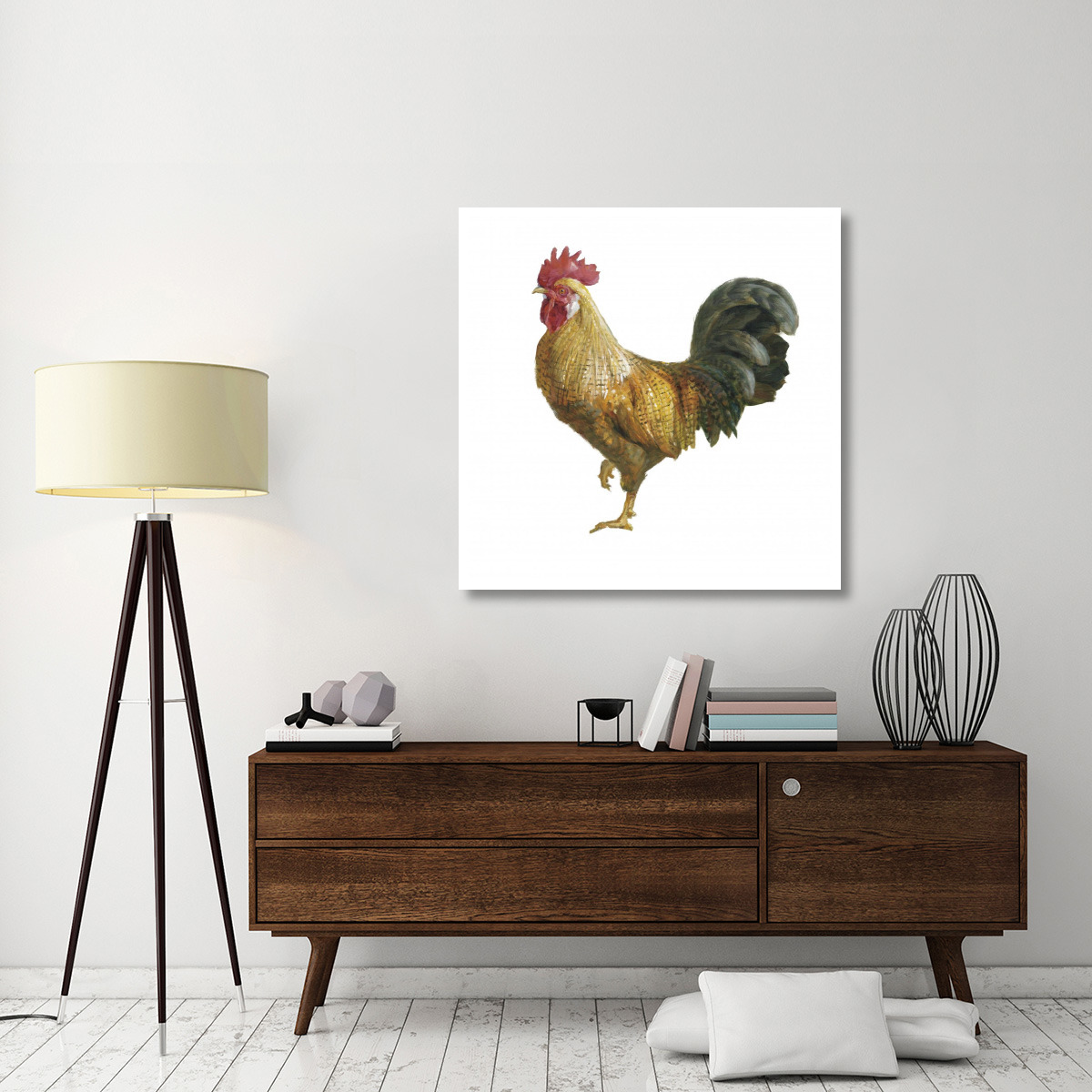 Noble Rooster II on White -Paper Art-42&quotx42"
