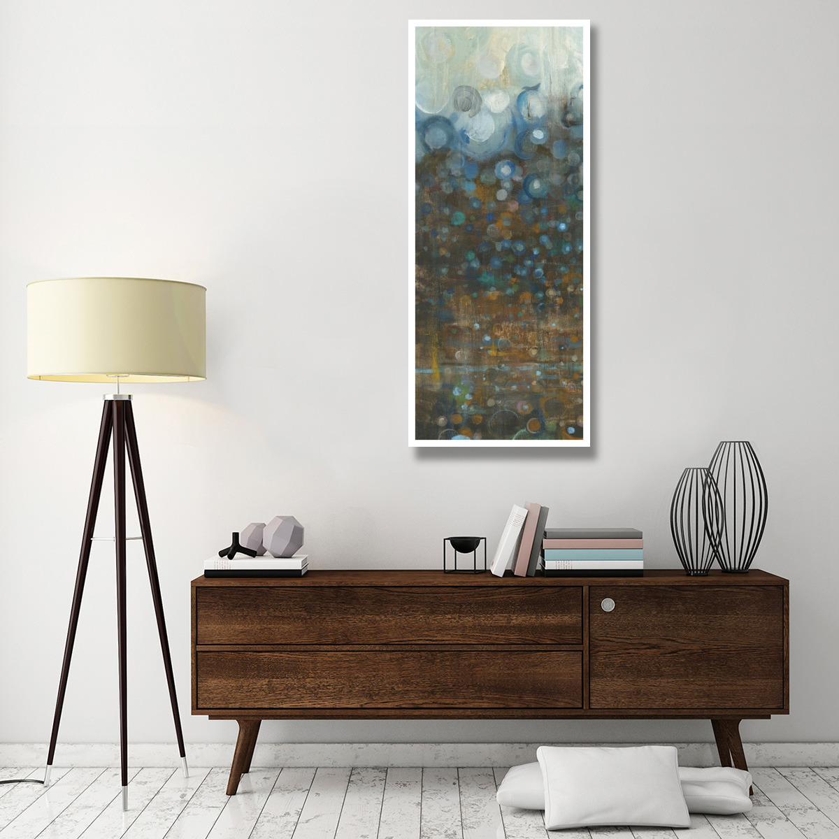 Blue and Bronze Dots II -Paper Art-26&quotx62"
