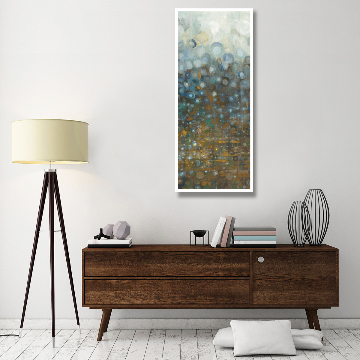 Blue and Bronze Dots III -Paper Art-26&quotx62"