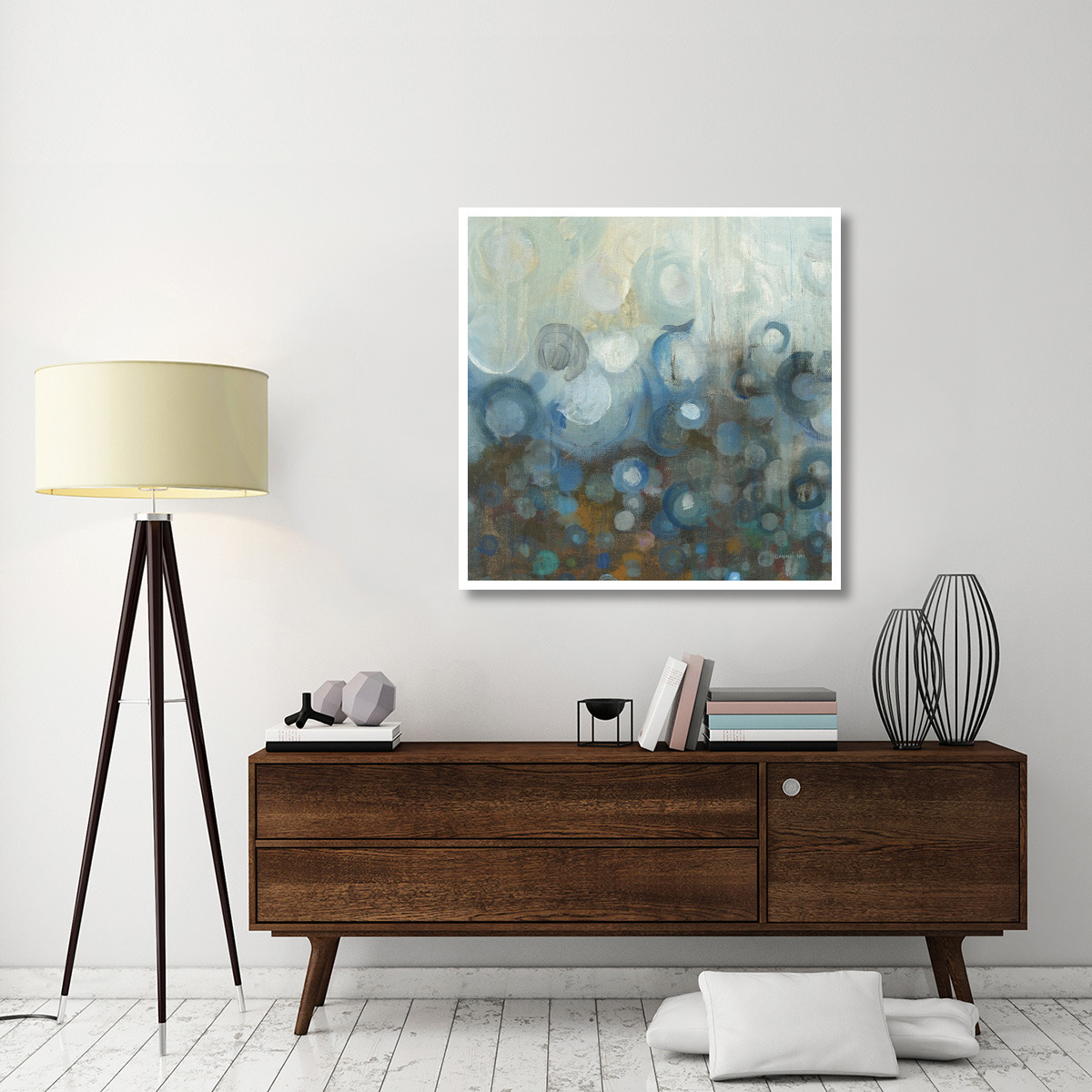 Blue and Bronze Dots VII -Paper Art-42&quotx42"