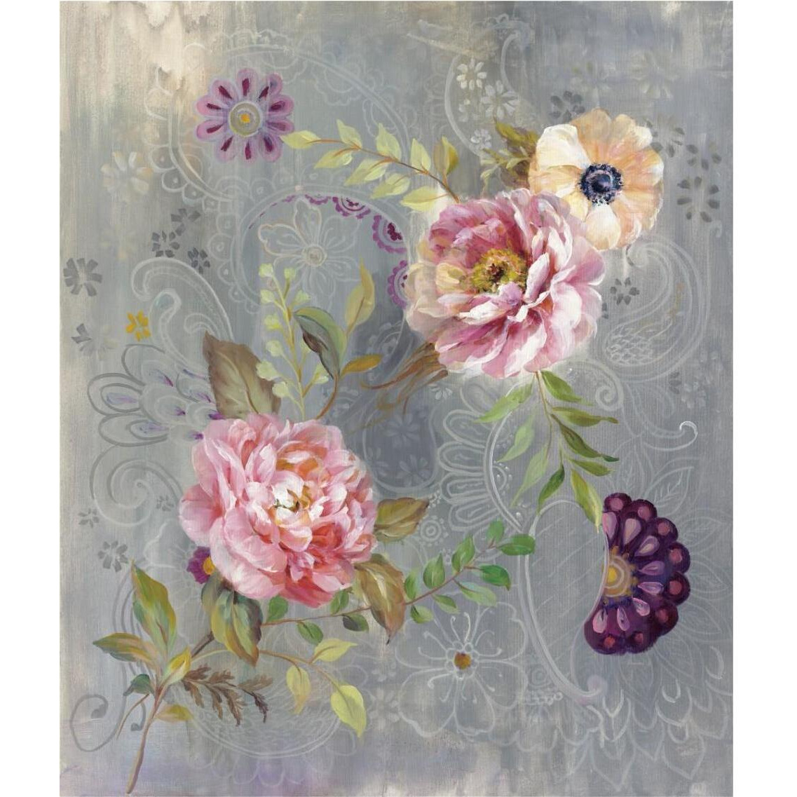 Peonies and Paisley -Paper Art-32.6&quotx38"