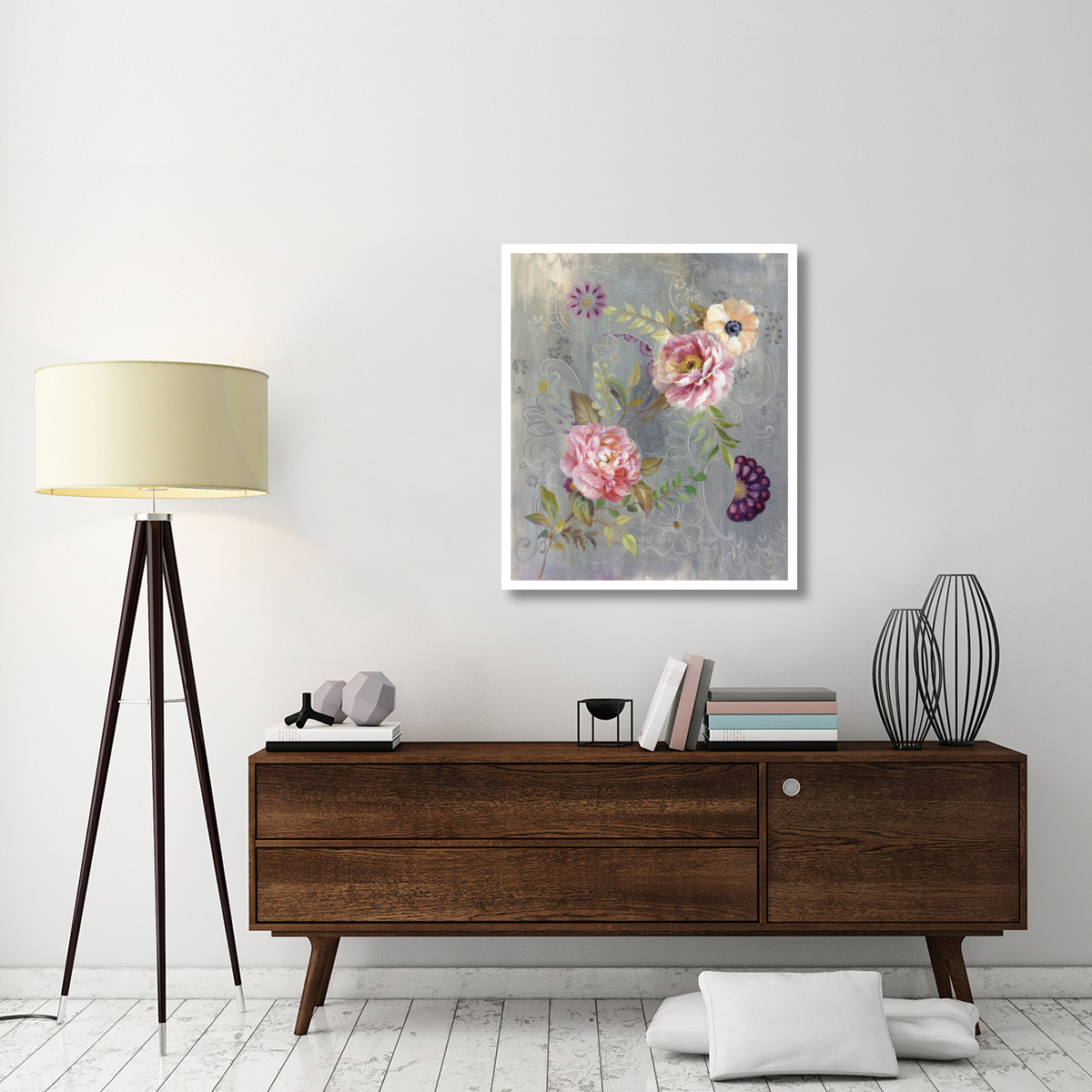 Peonies and Paisley -Paper Art-32.6&quotx38"