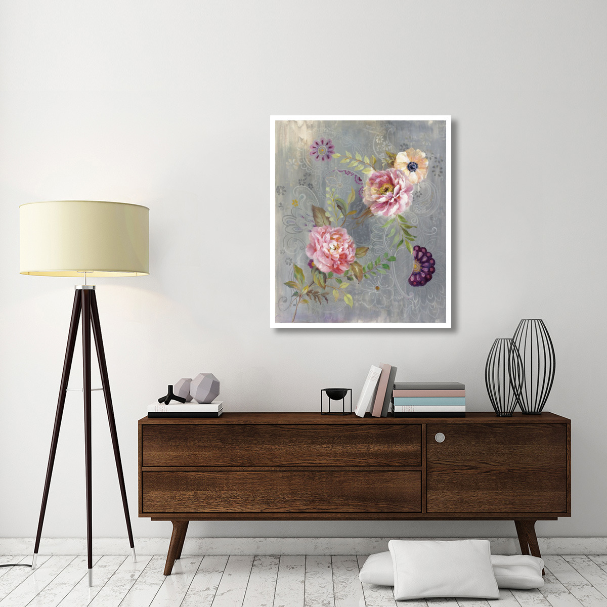Peonies and Paisley -Paper Art-36&quotx42"