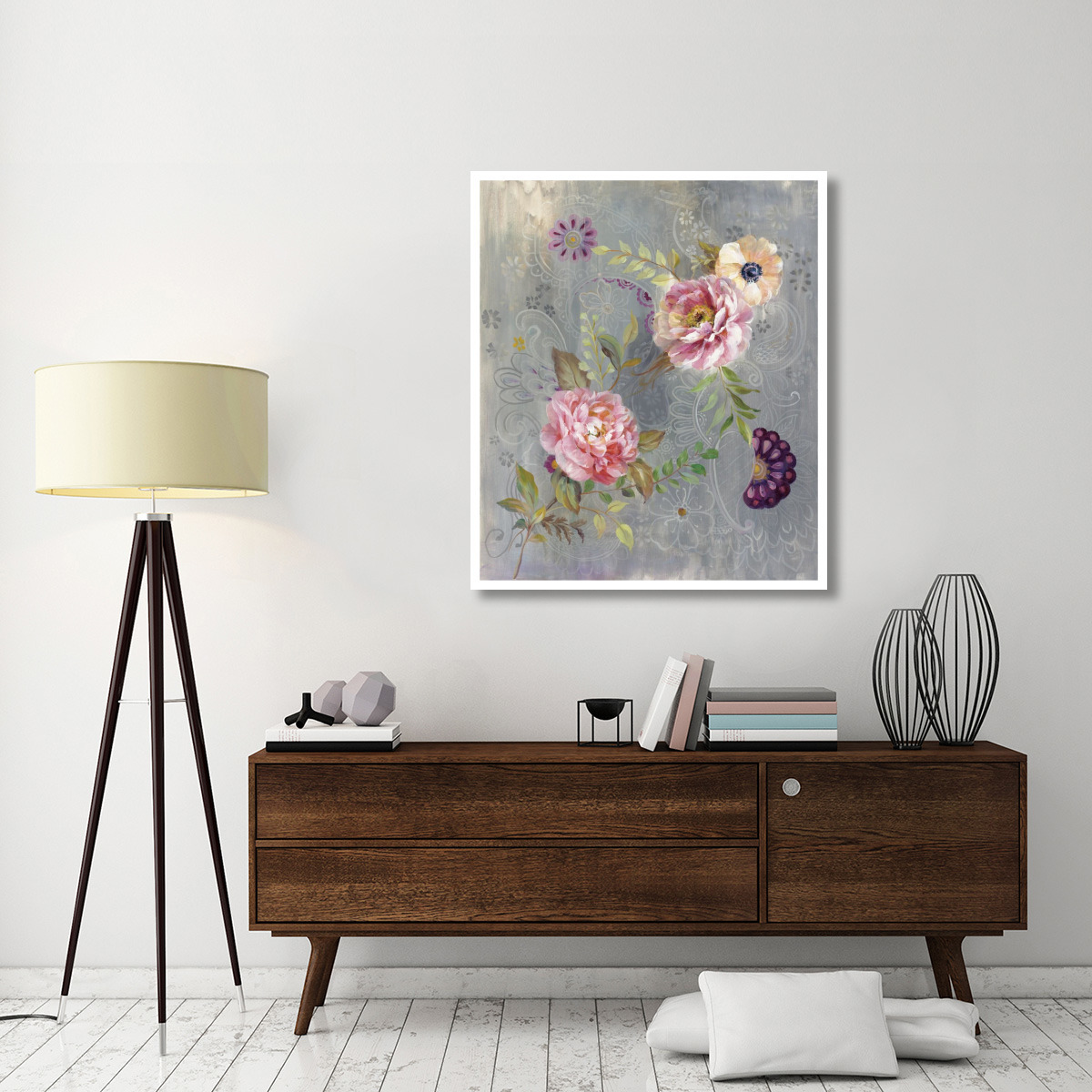 Peonies and Paisley -Paper Art-39.4&quotx46"