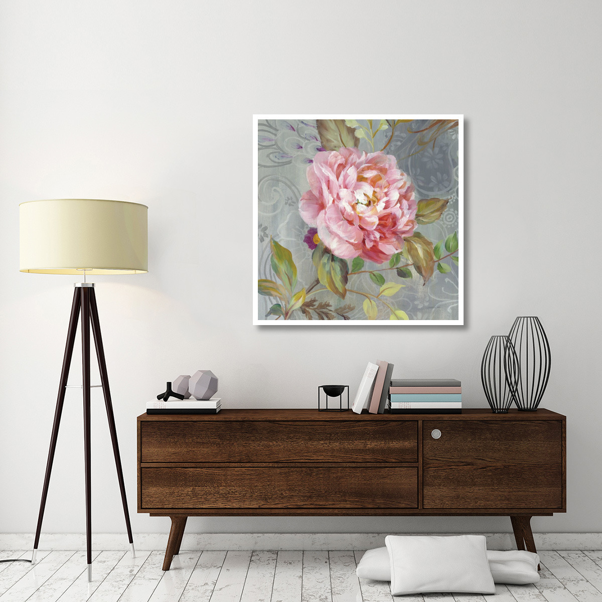 Peonies and Paisley II -Paper Art-42&quotx42"