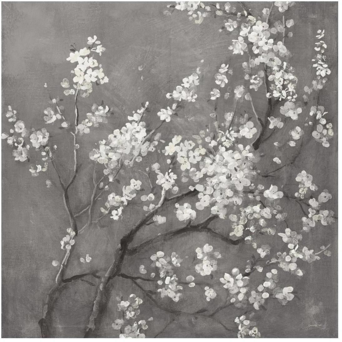 White Cherry Blossoms I on Grey Crop -Paper Art-20&quotx20"