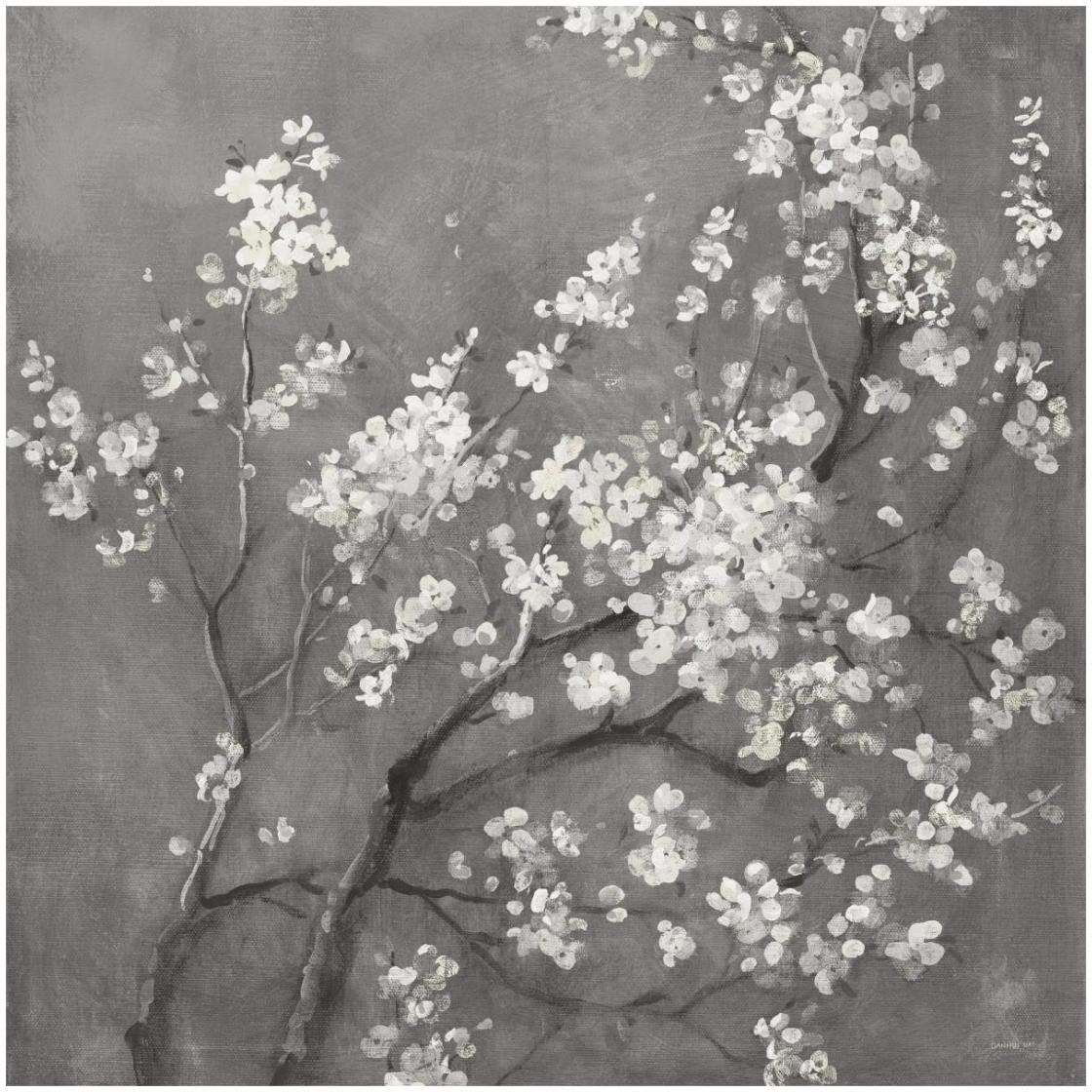White Cherry Blossoms I on Grey Crop -Paper Art-26&quotx26"