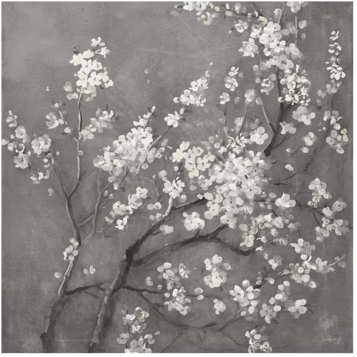 White Cherry Blossoms I on Grey Crop -Paper Art-42&quotx42"