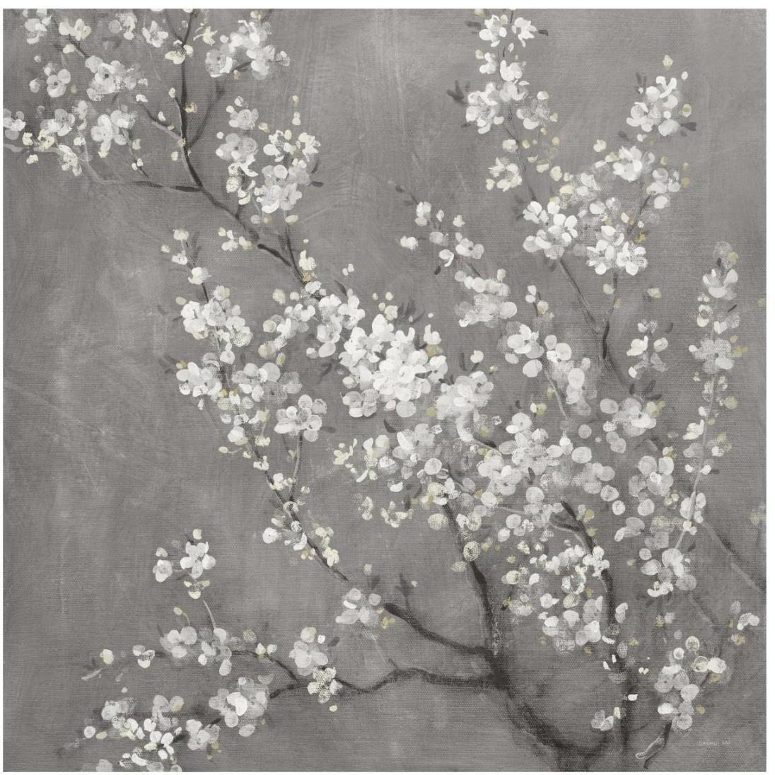 White Cherry Blossoms II on Grey Crop -Paper Art-20&quotx20"