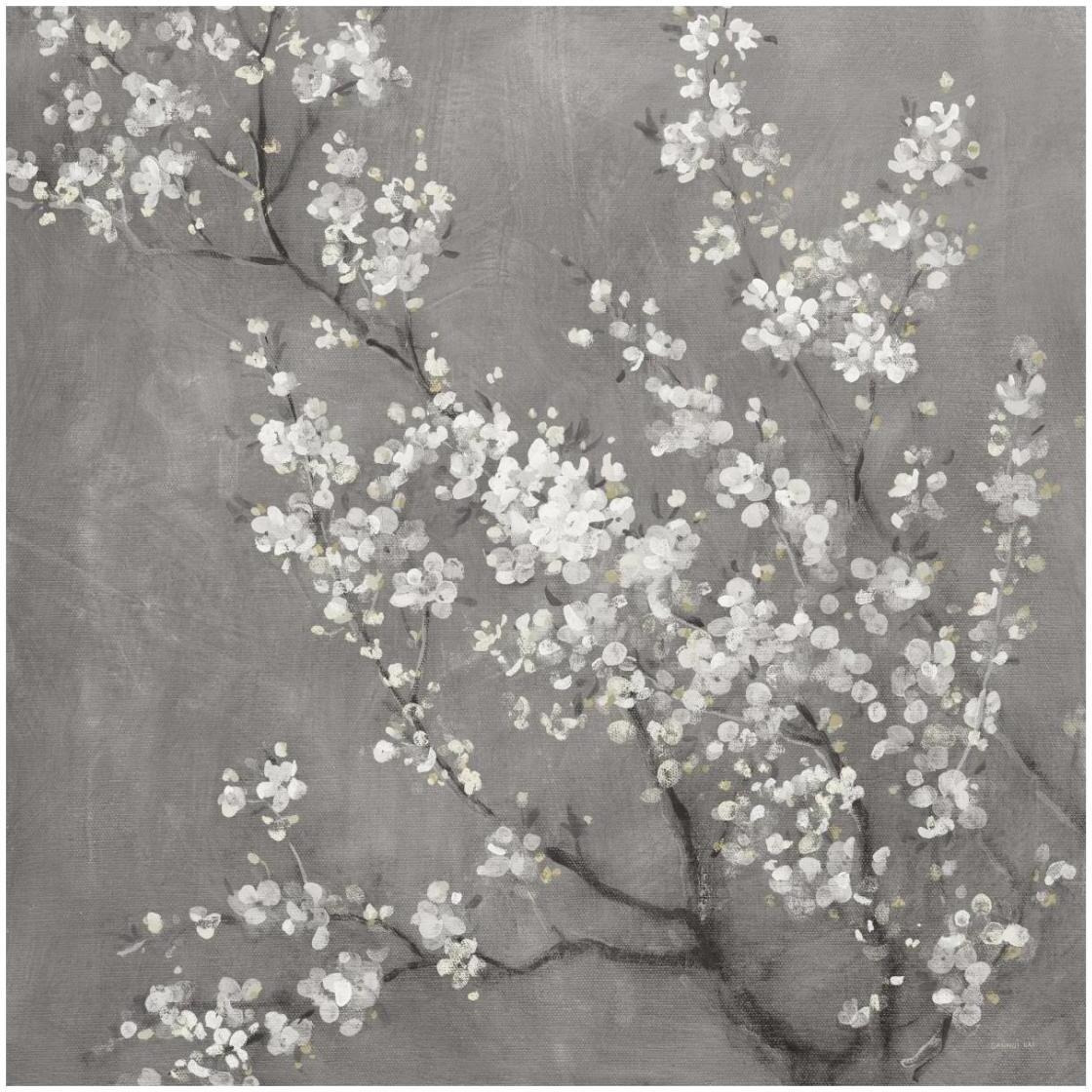 White Cherry Blossoms II on Grey Crop -Paper Art-26&quotx26"