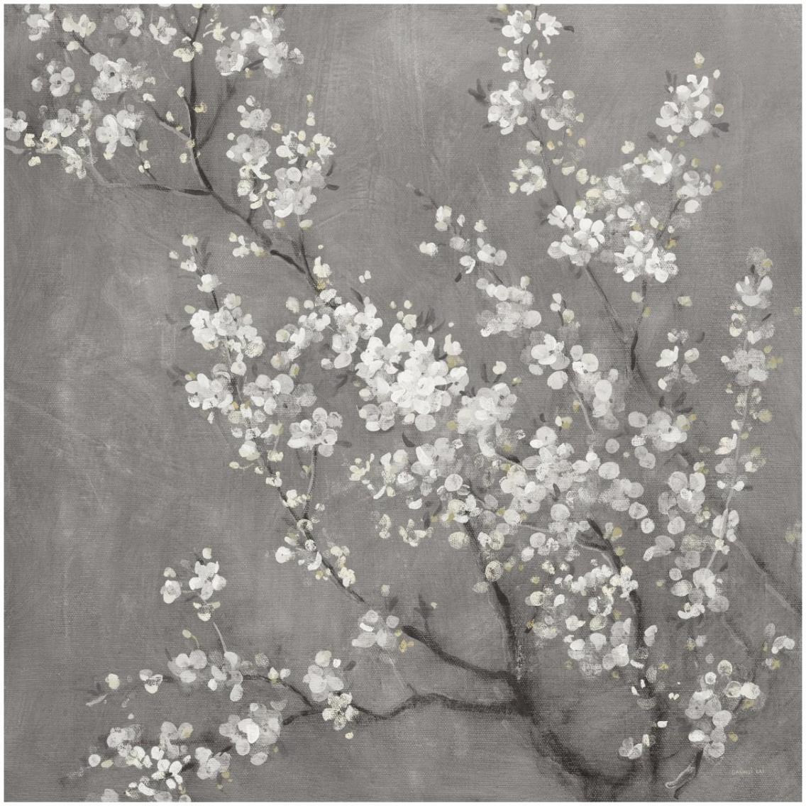 White Cherry Blossoms II on Grey Crop -Paper Art-32&quotx32"