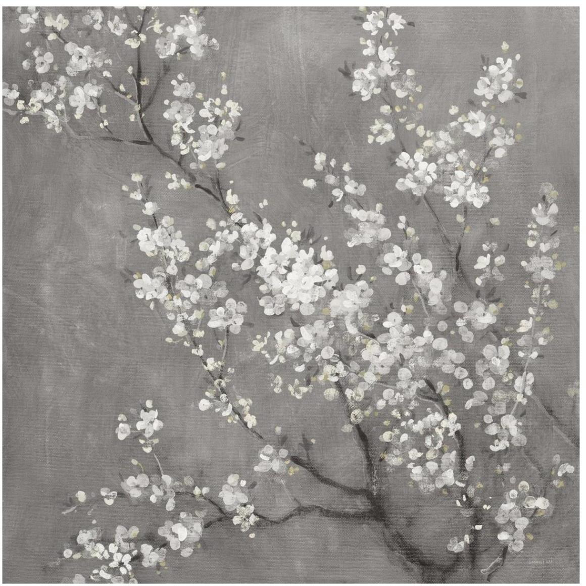 White Cherry Blossoms II on Grey Crop -Paper Art-42&quotx42"