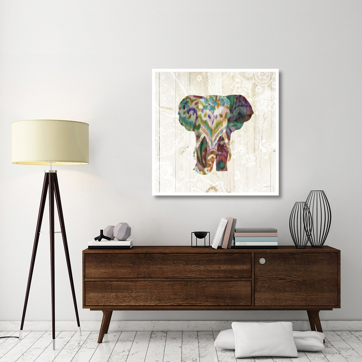 Boho Paisley Elephant III -Paper Art-42&quotx42"