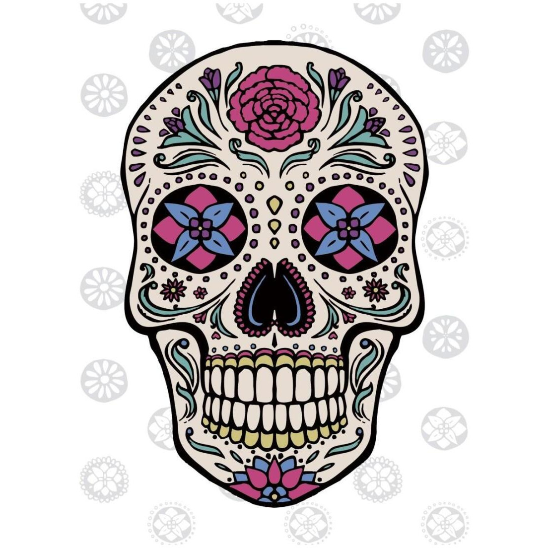 Sugar Skull I on Gray -Paper Art-18&quotx22"