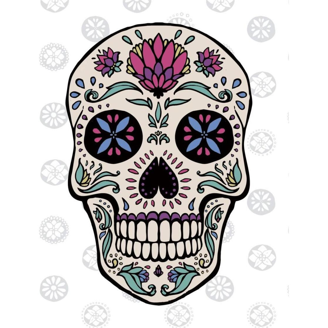 Sugar Skull II on Gray -Paper Art-24&quotx30"