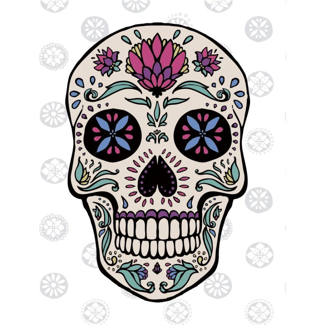 Sugar Skull II on Gray -Paper Art-30&quotx37"