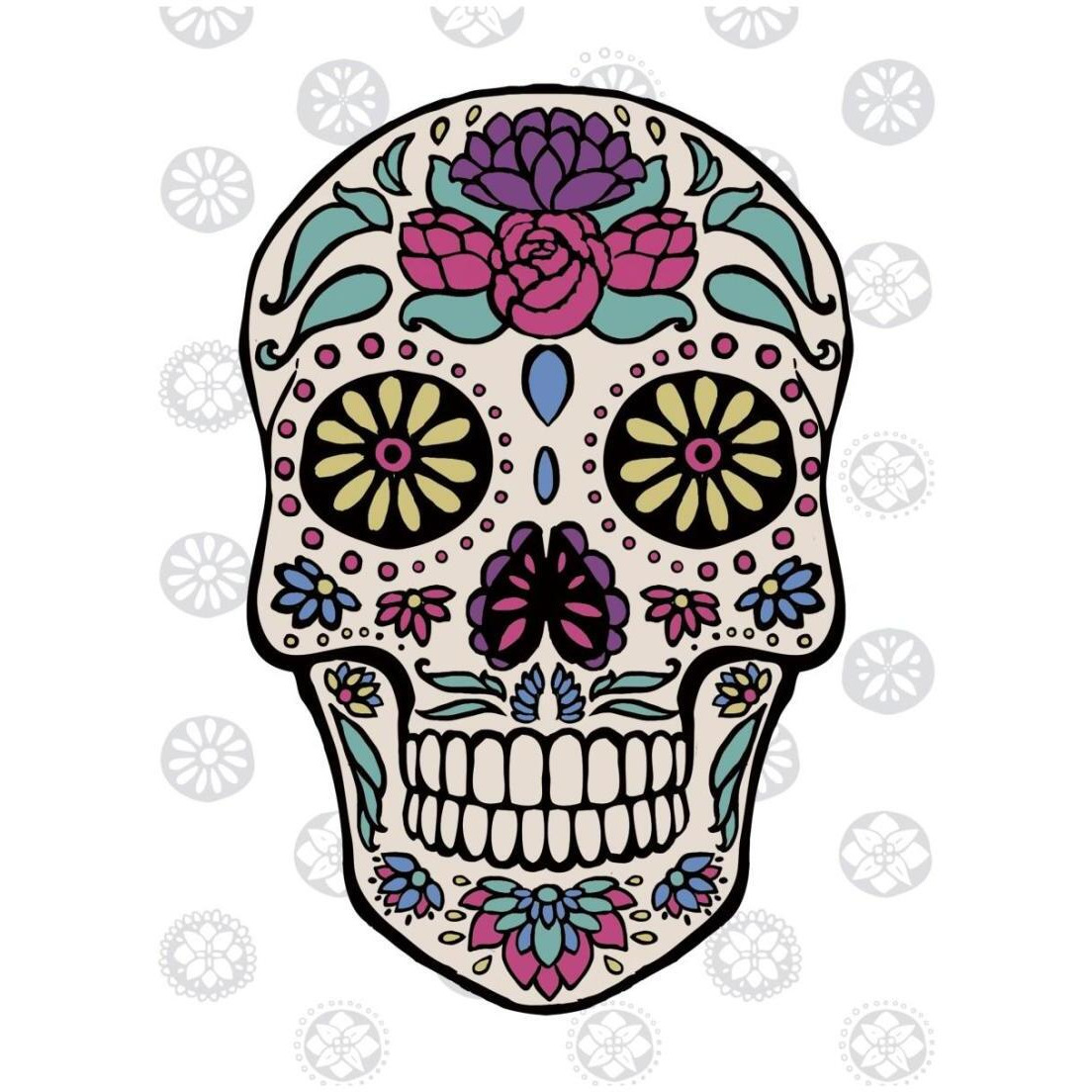 Sugar Skull III on Gray -Paper Art-18&quotx22"