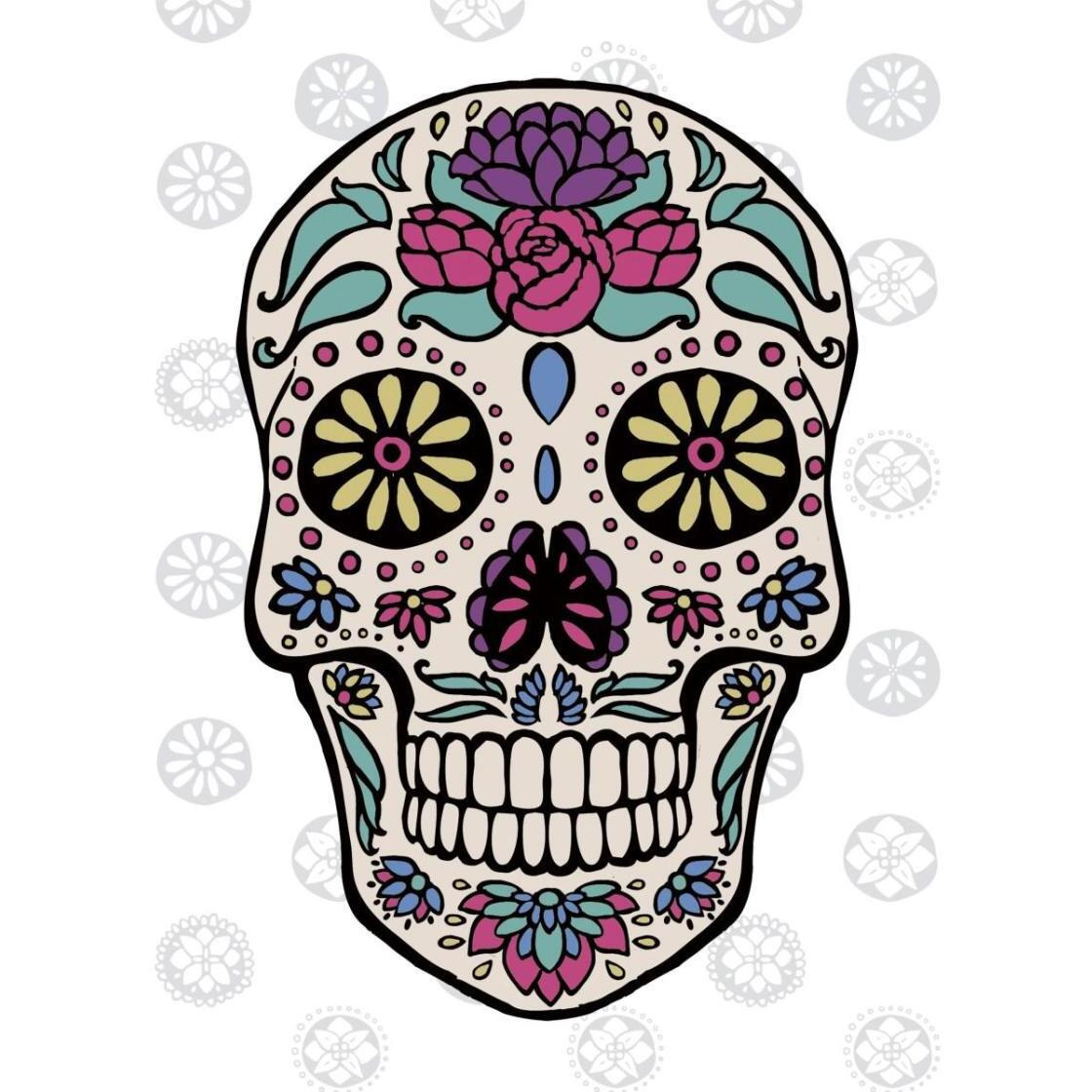 Sugar Skull III on Gray -Paper Art-24&quotx30"
