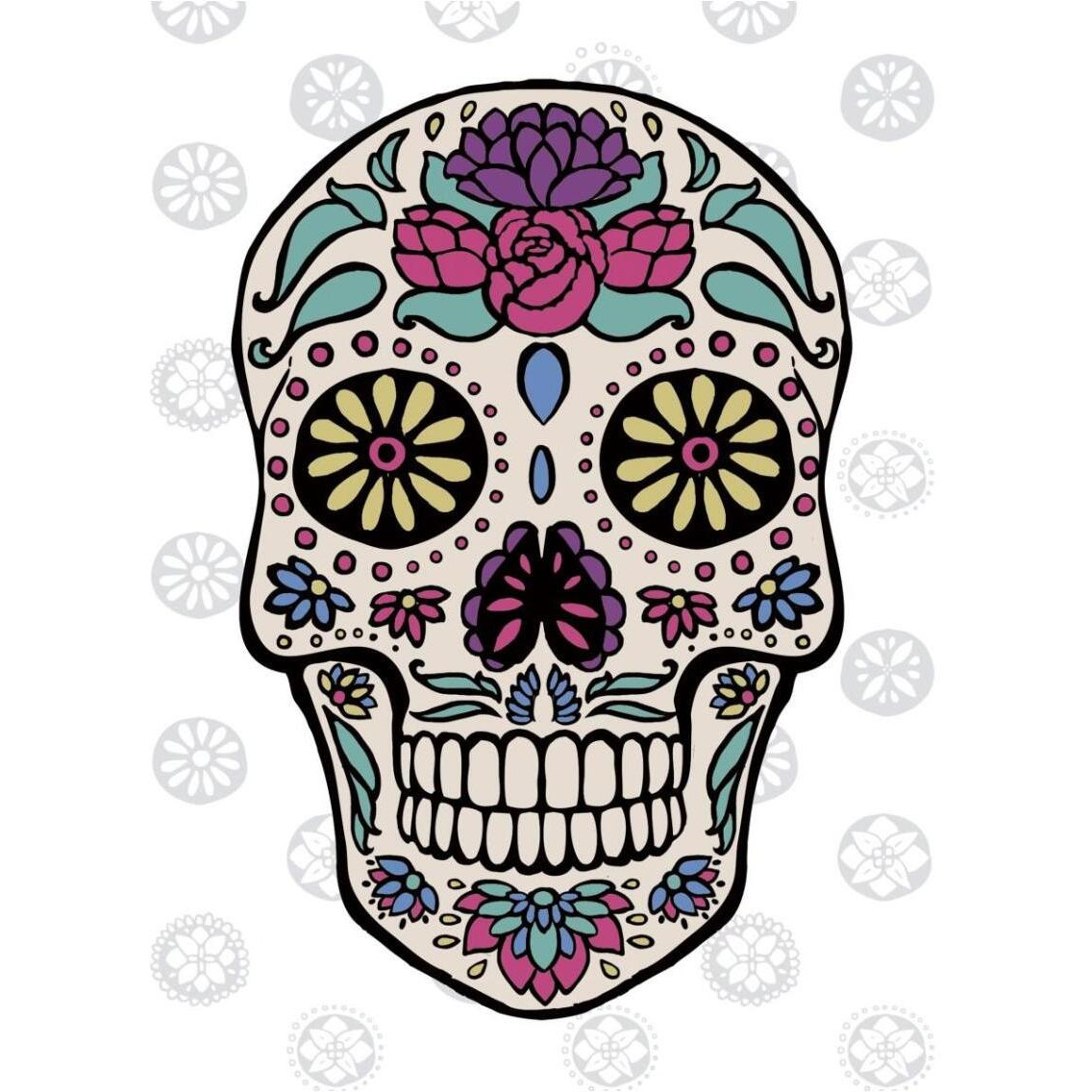 Sugar Skull III on Gray -Paper Art-30&quotx37"