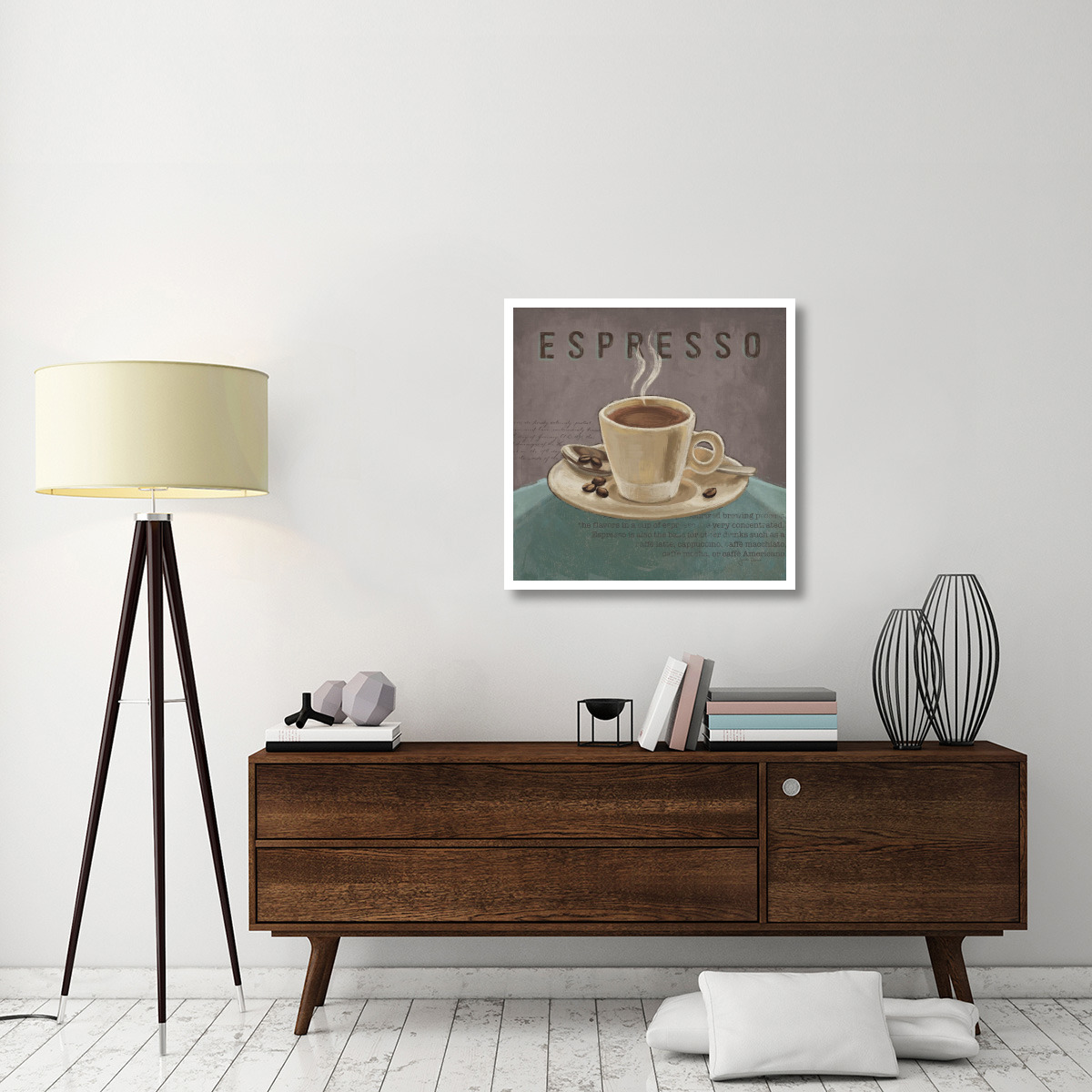 Coffee and Co III Teal and Gray -Paper Art-32&quotx32"